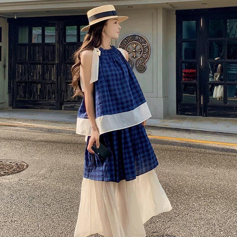 Summer Short Set - Women's Blue Plaid Two Piece Set