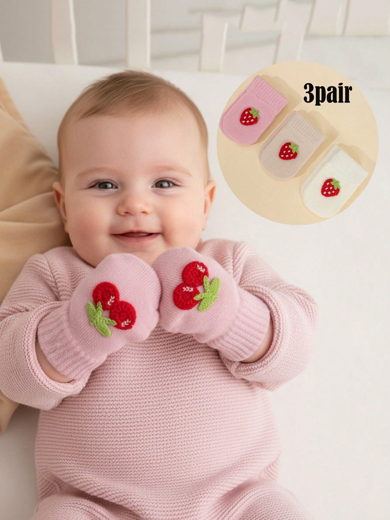 Baby Mittens Scratch - 3Pairs Baby Girls 0-12M Knitted Mitten