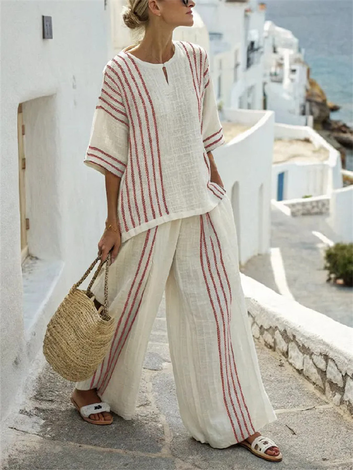 Breathable Casual Set Striped  - Summer Short Set ulasan dan harga