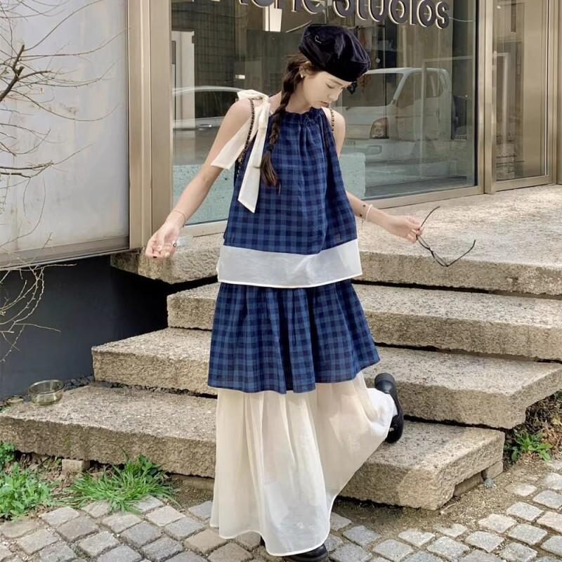 Women's Blue Plaid Two Piece S - Summer Short Set ulasan dan harga